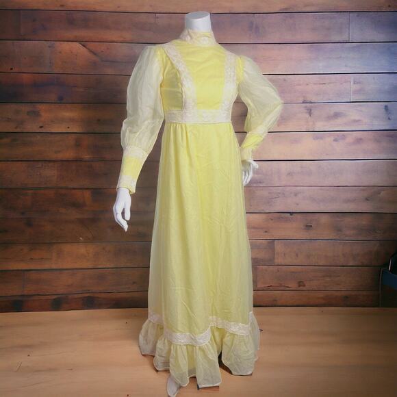 VINTAGE 70’s Prairie Maxi Dress Size 6 Layered Chiffon Gunne Style Angelair - Picture 1 of 8